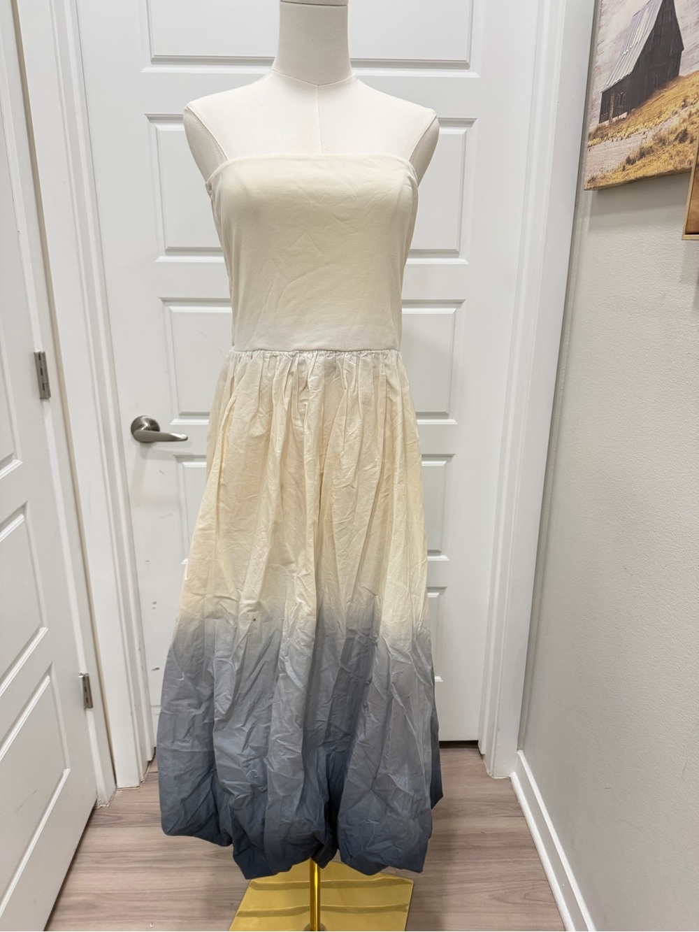 Zara Strapless Ombre Maxi Dress in Cream to Blue NWT - Picture 4 of 11